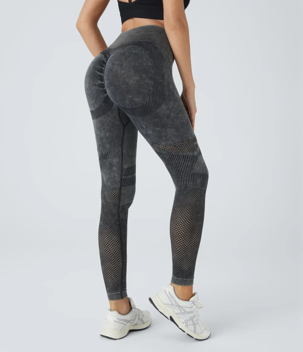 Seamless Flow High Waisted Cut Out Washed Yoga 7/8 Leggings