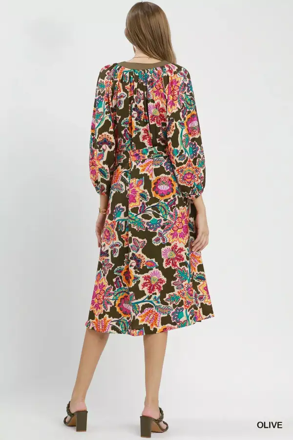 Abstract Print Embellished Midi Dress