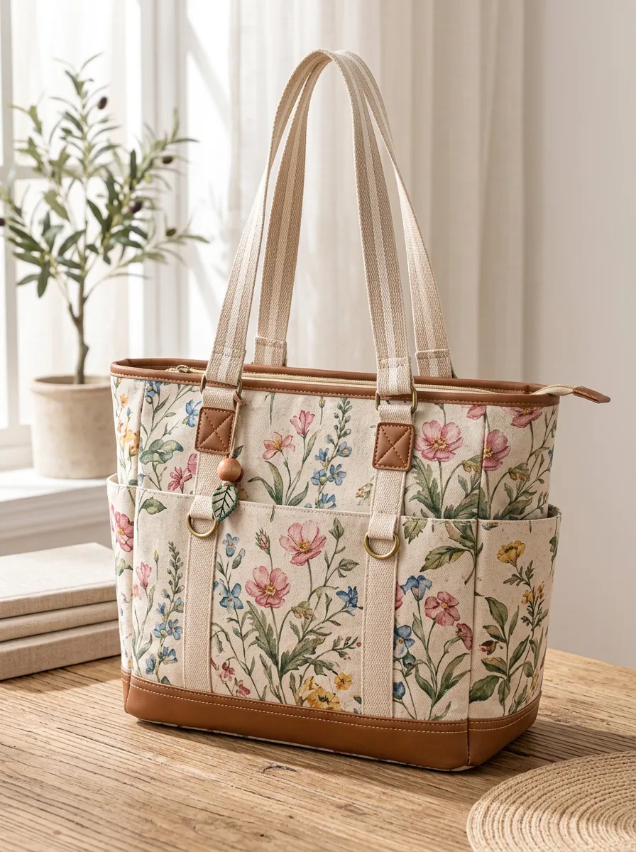 Women's Botanical Floral Garden Canvas Print Shoulder Tote Bag