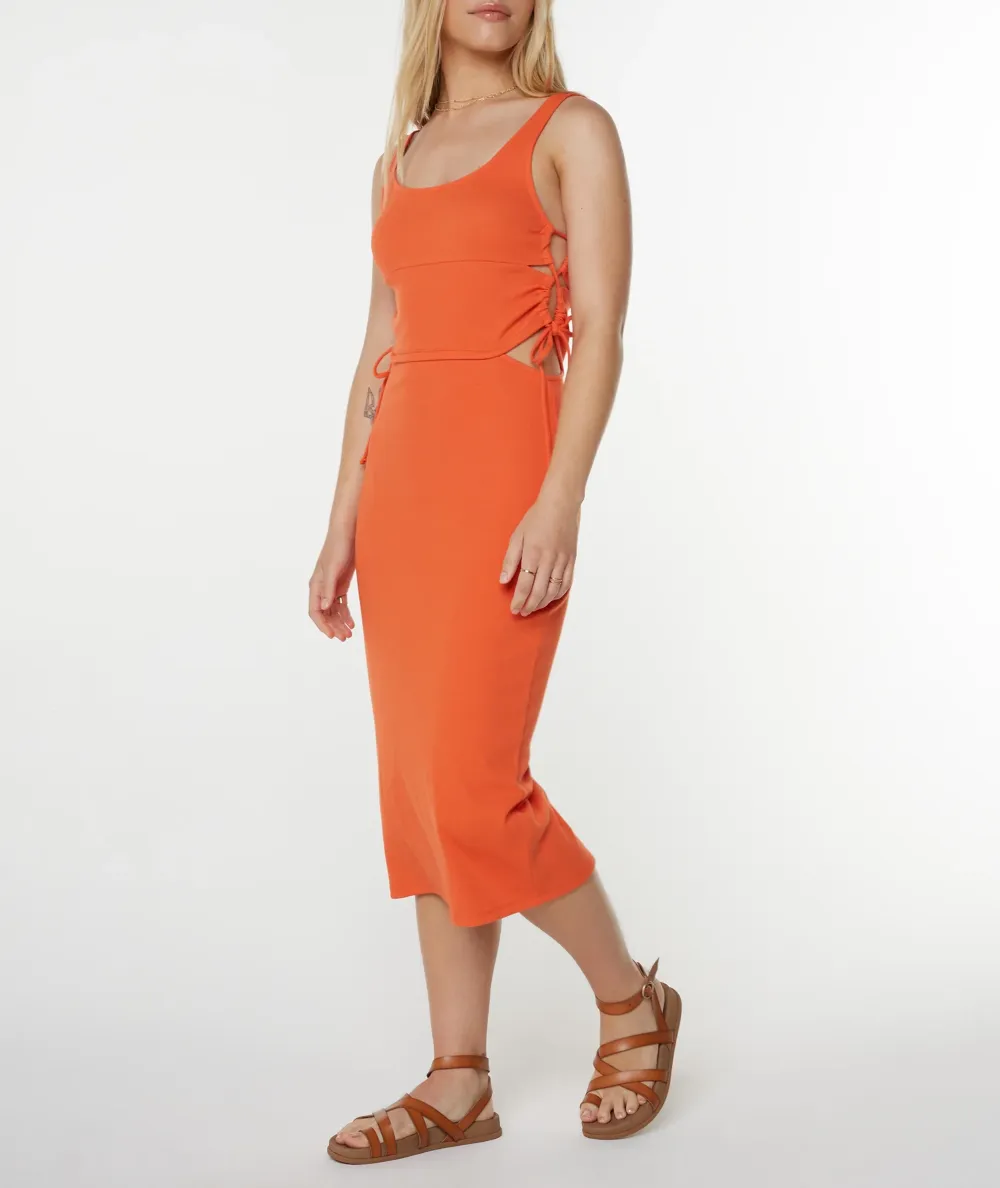 Solid-Color Fitted Round-Neck Dress