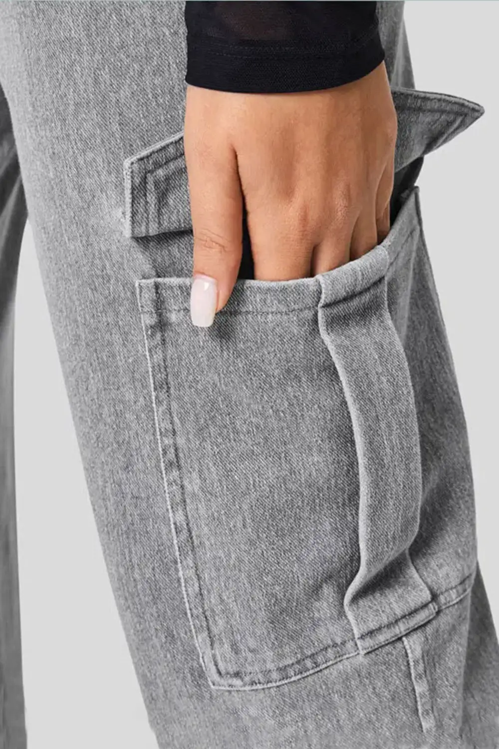 Refined High-Waist Washed Pocketed Stretch Straight Leg Jeans