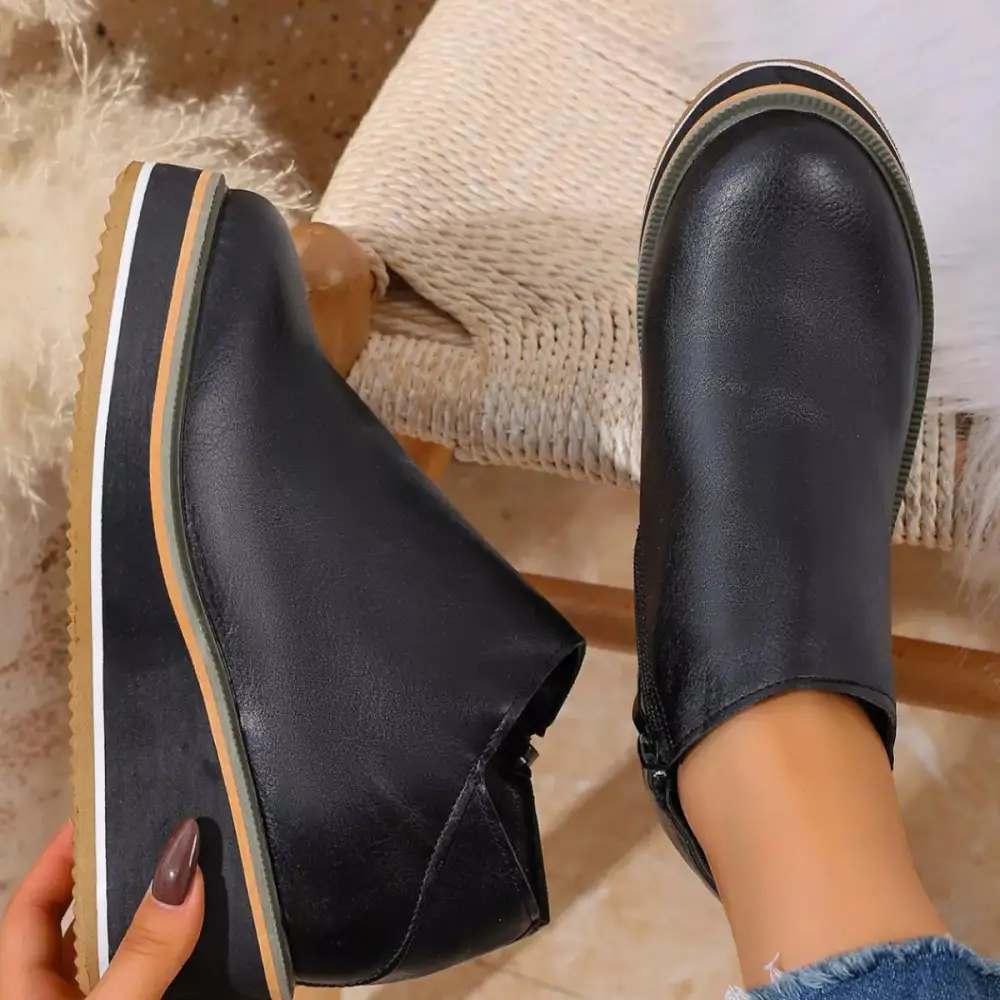 Round Toe Wedge Ankle Boots