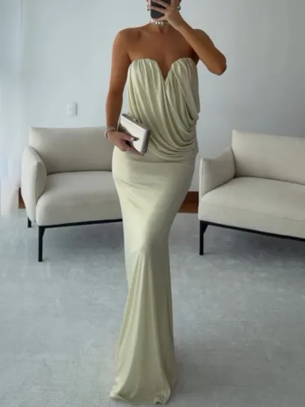 Off the Shoulder Pleated Maxi Dress