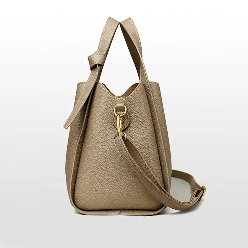 Minimalist Taupe Pebbled Leather Tote Bag