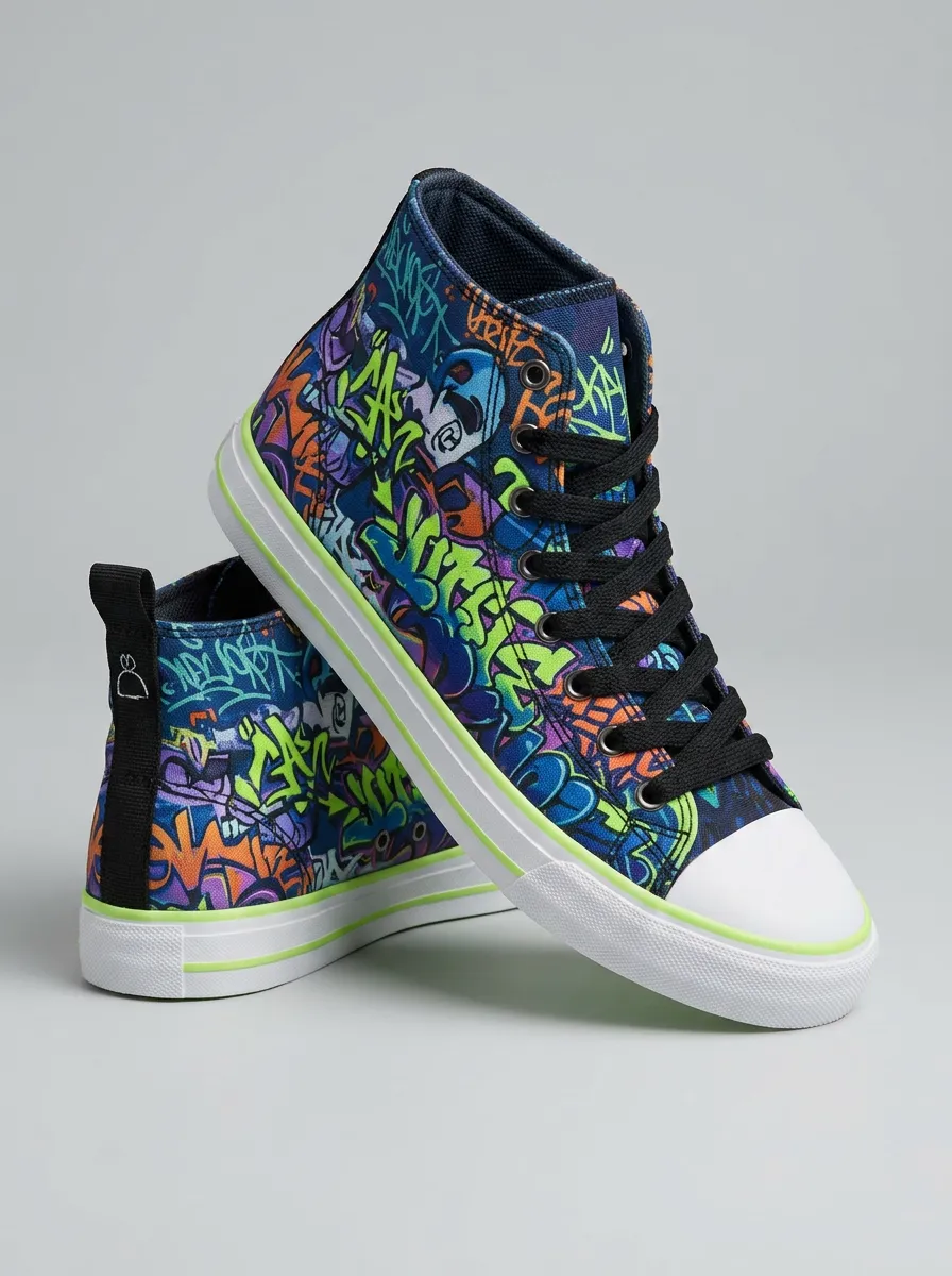 Men's Streetwear Graffiti Art Printed High Top Canvas Shoes