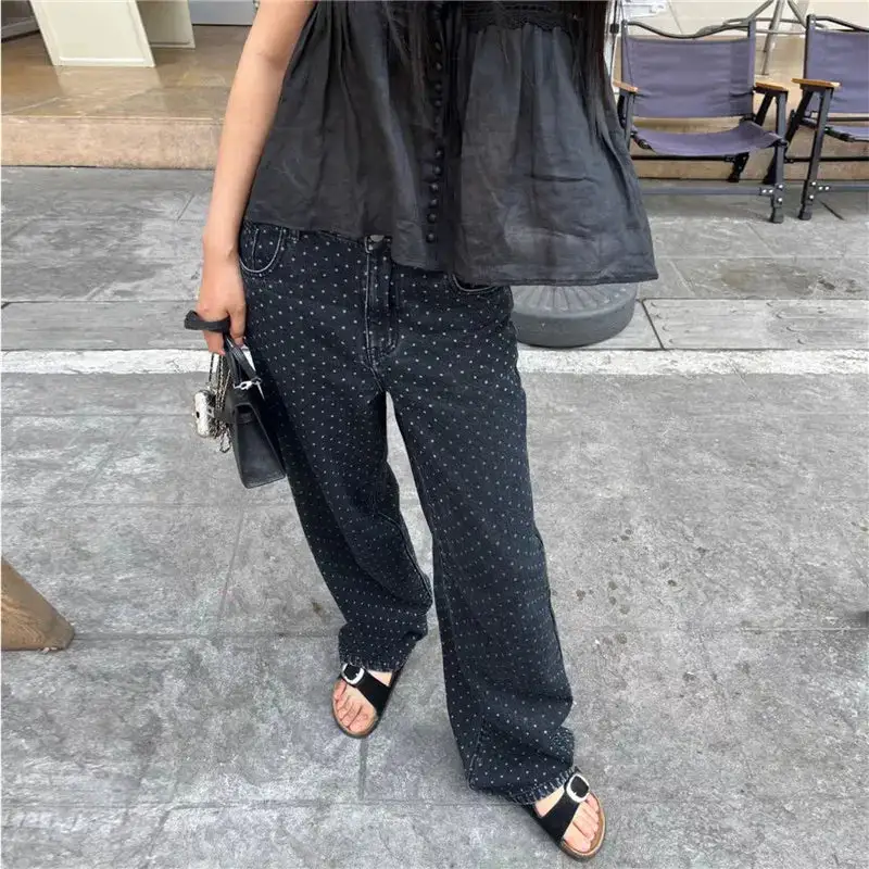 Wide-Leg Polka-Dot Jeans