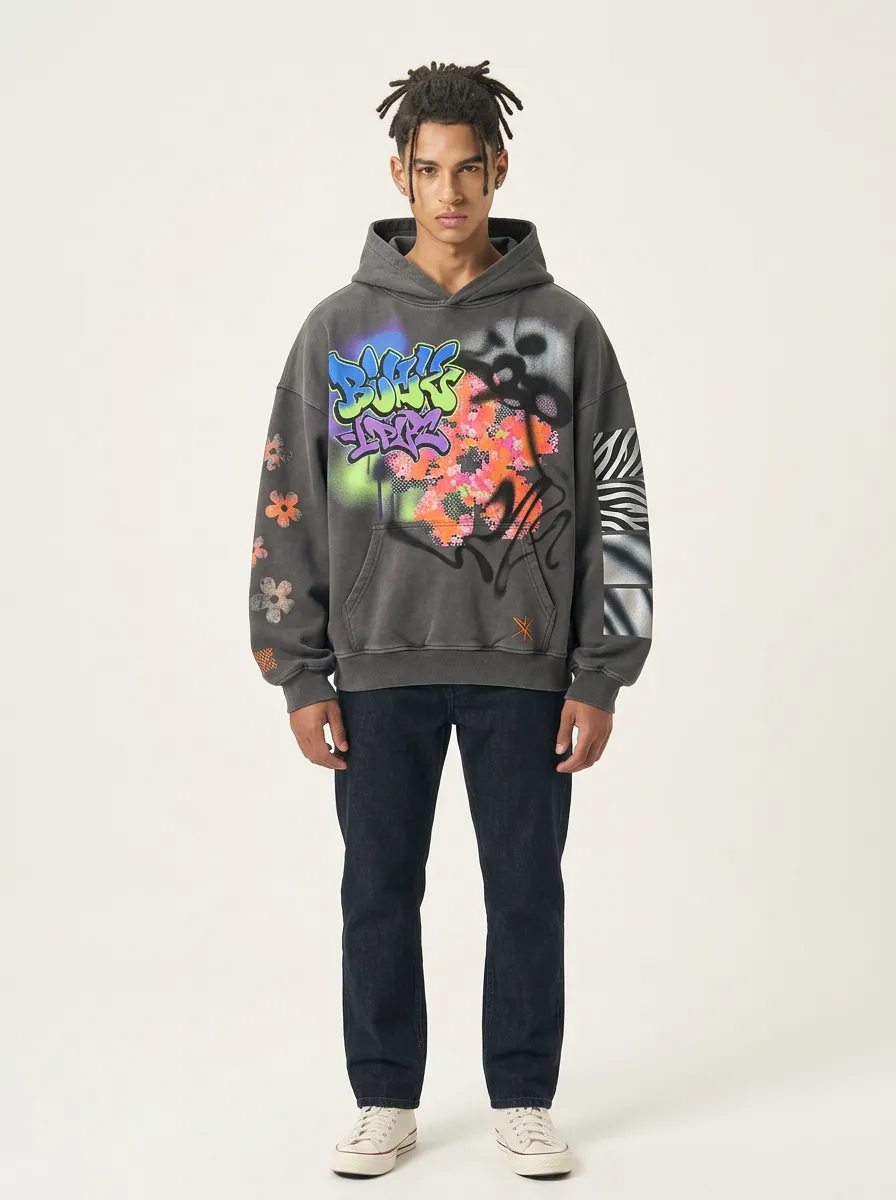 Unisex Vibe Graffiti Floral Zebra Graphic Hoodie
