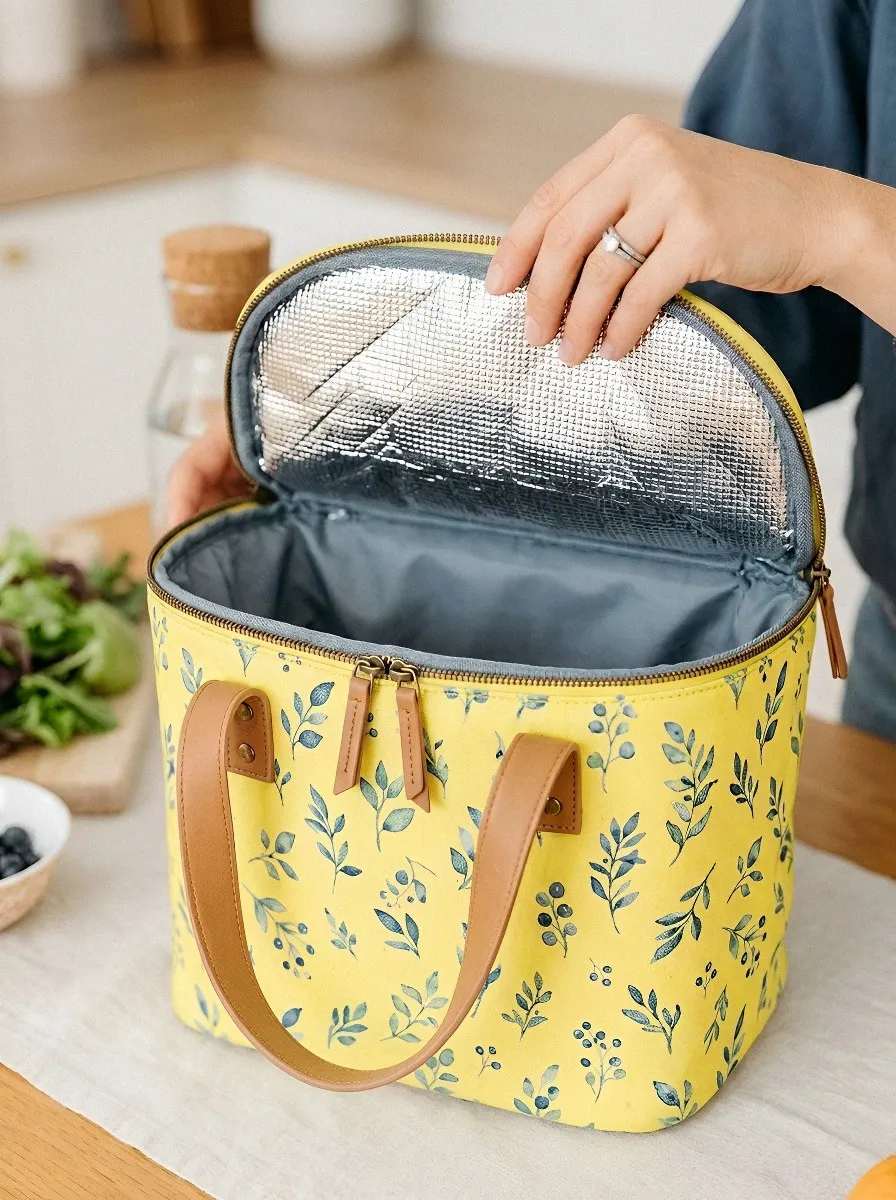 Botanical Leaf Pattern Insulated Printed Lunch Bag