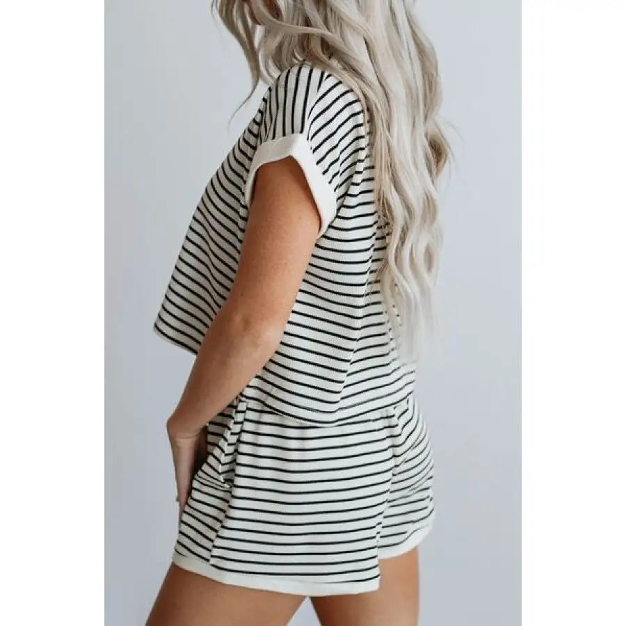 Striped Contrast Top and Shorts Set