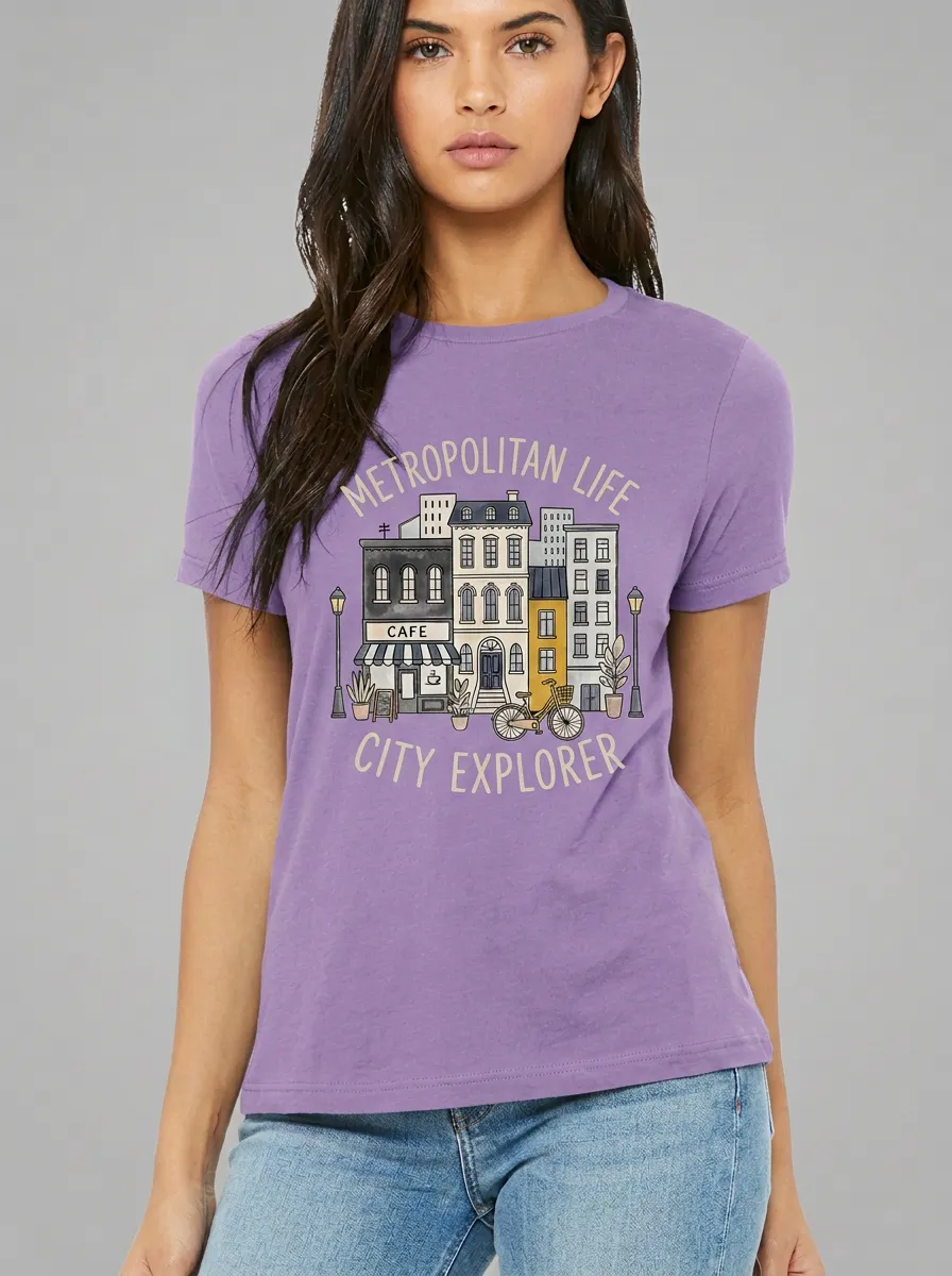 Women's City Explorer Metropolitan Life Cafe Bicycle Printed T-shirt