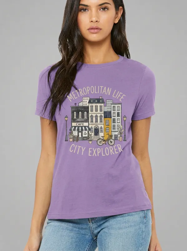 Women's City Explorer Metropolitan Life Cafe Bicycle Printed T-shirt