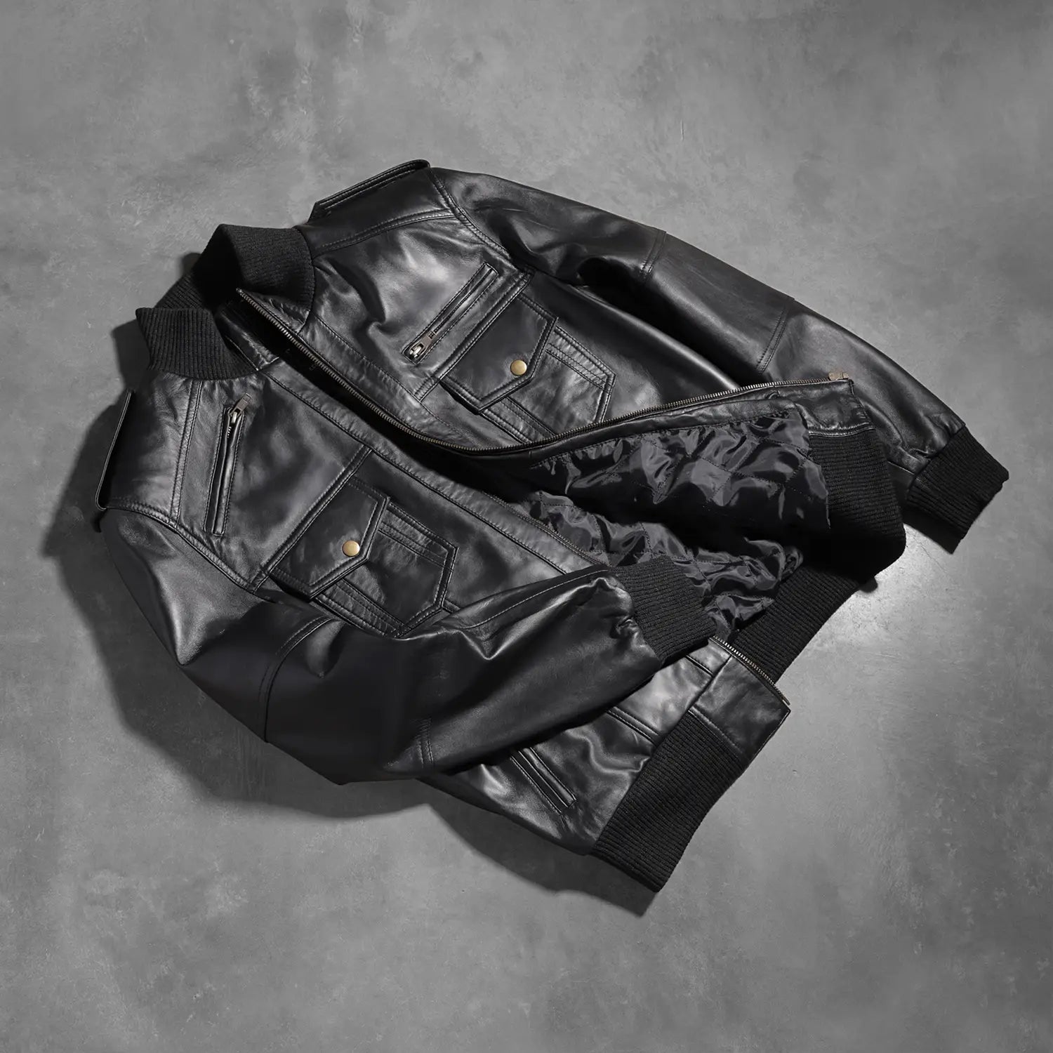 Men's Structured Bomber Leather Jacket
