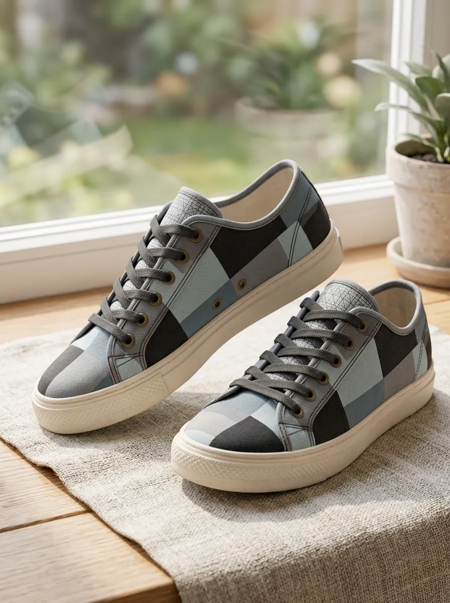 Men's Refined Geometric Plaid Pattern Patterned Canvas Shoes
