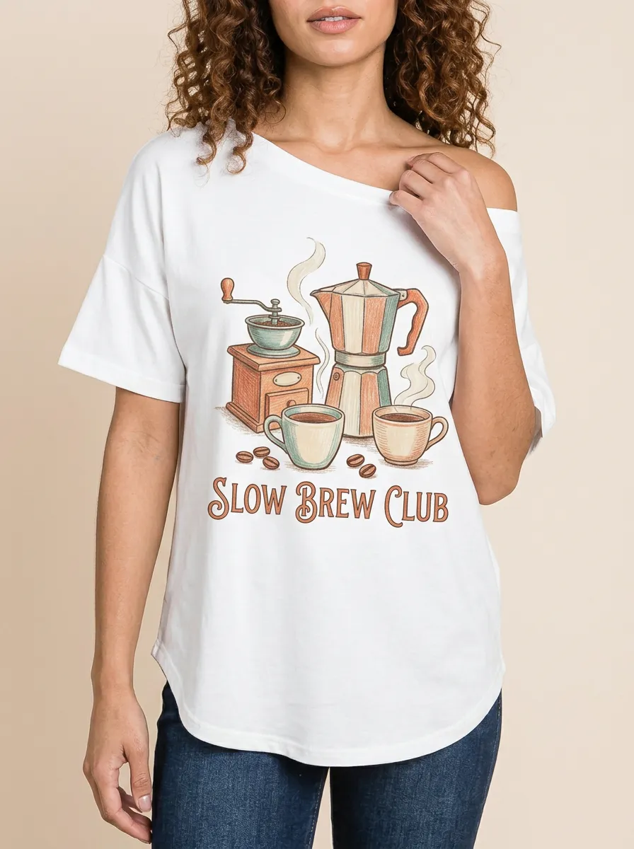 Women's Coffee Slow Brew Club Moka Pot Graphic T-Shirt