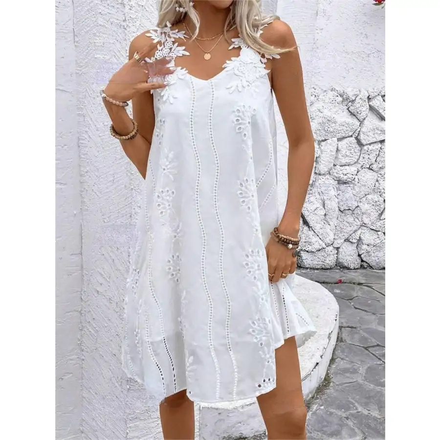 Soft Everyday Lace Detail V-Neck Mini Dress
