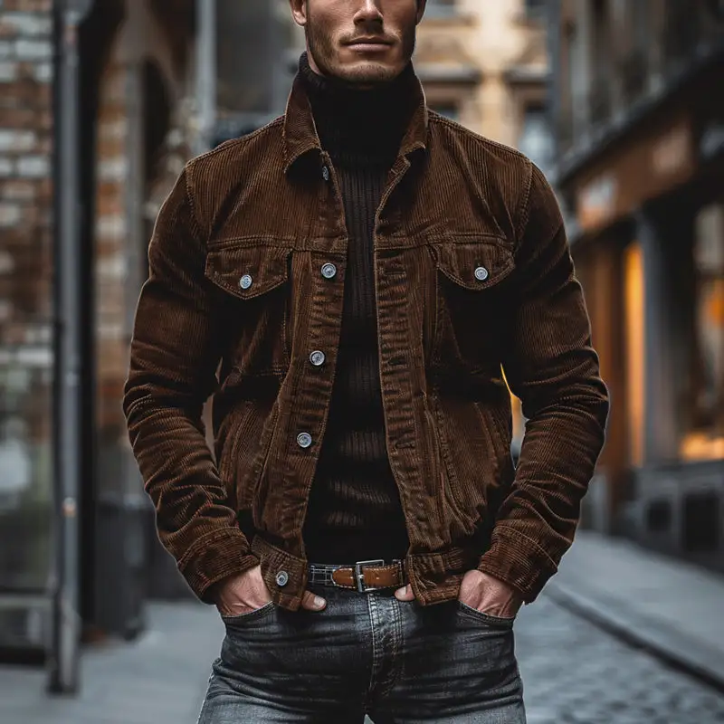 Corduroy Button Band Collar Jacket