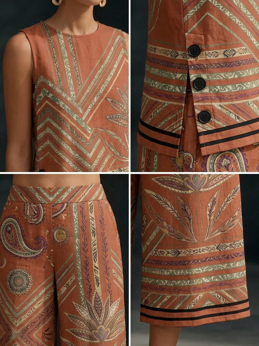 Women's Boho Paisley Geometric Printed Sleeveless Set