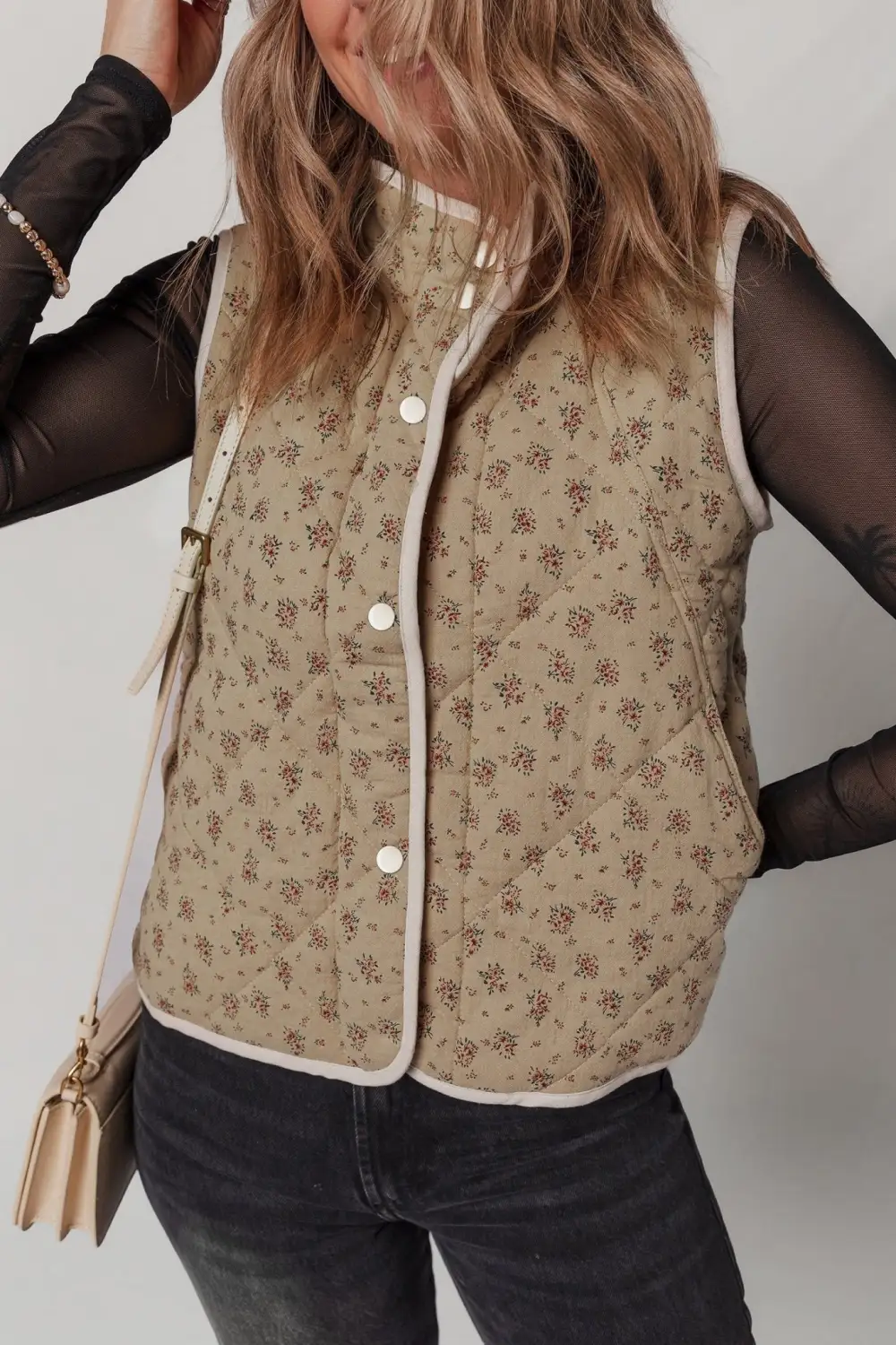 Floral Quilted Concealed Button Vest