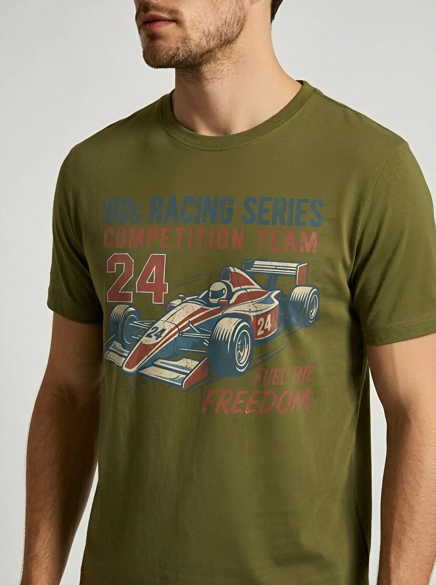 Men's 80s Racing Series Formula Car Printed T-shirt