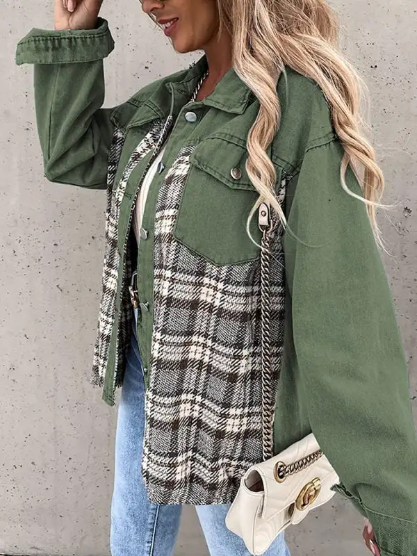 Button-Down Lapel-Collar Collared Denim Jacket