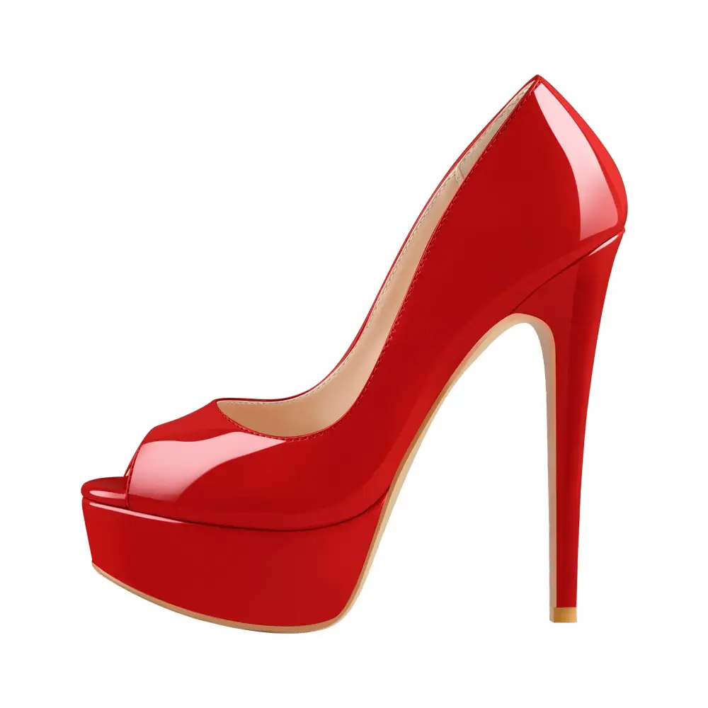 Polished Peep Toe Low Platform Stiletto Pumps