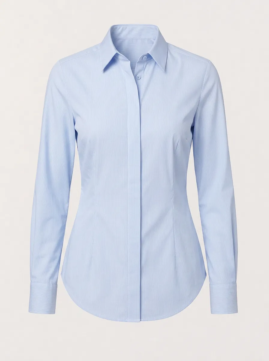 Women's Striped Button-Down Shirt Business Casual Light Blue