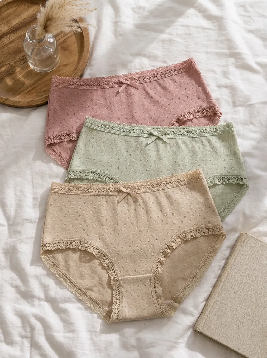 Women's Lace Trim Bowknot Textured 3-Pack Panties