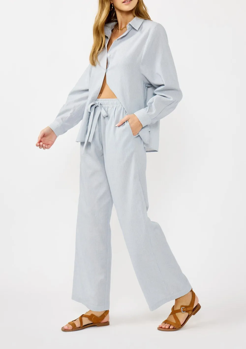 Ribbed Drawstring Straight Pants