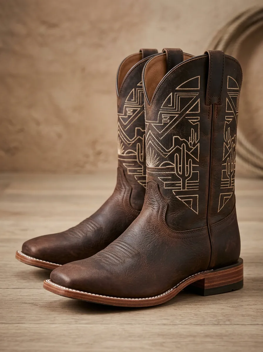 Country Cactus Desert Embroidered Classic Look Unisex Western Cowboy Boots