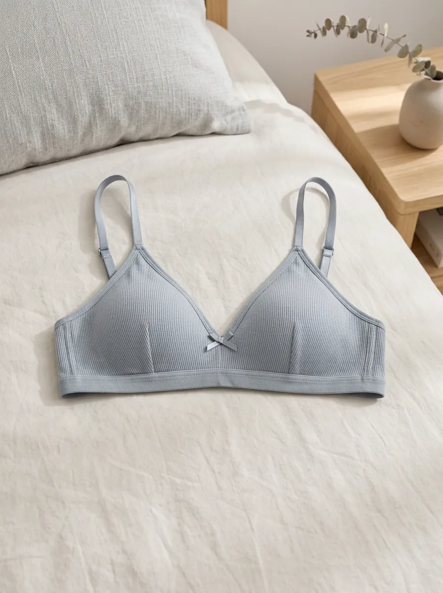 Women's Minimalist Ribbed Bowknot Detail Solid Gray Bralette