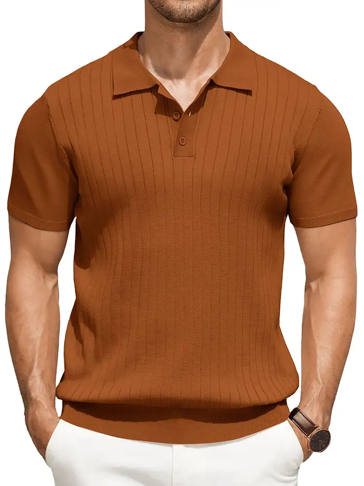 Casual Ribbed Knitted Polo Shirt