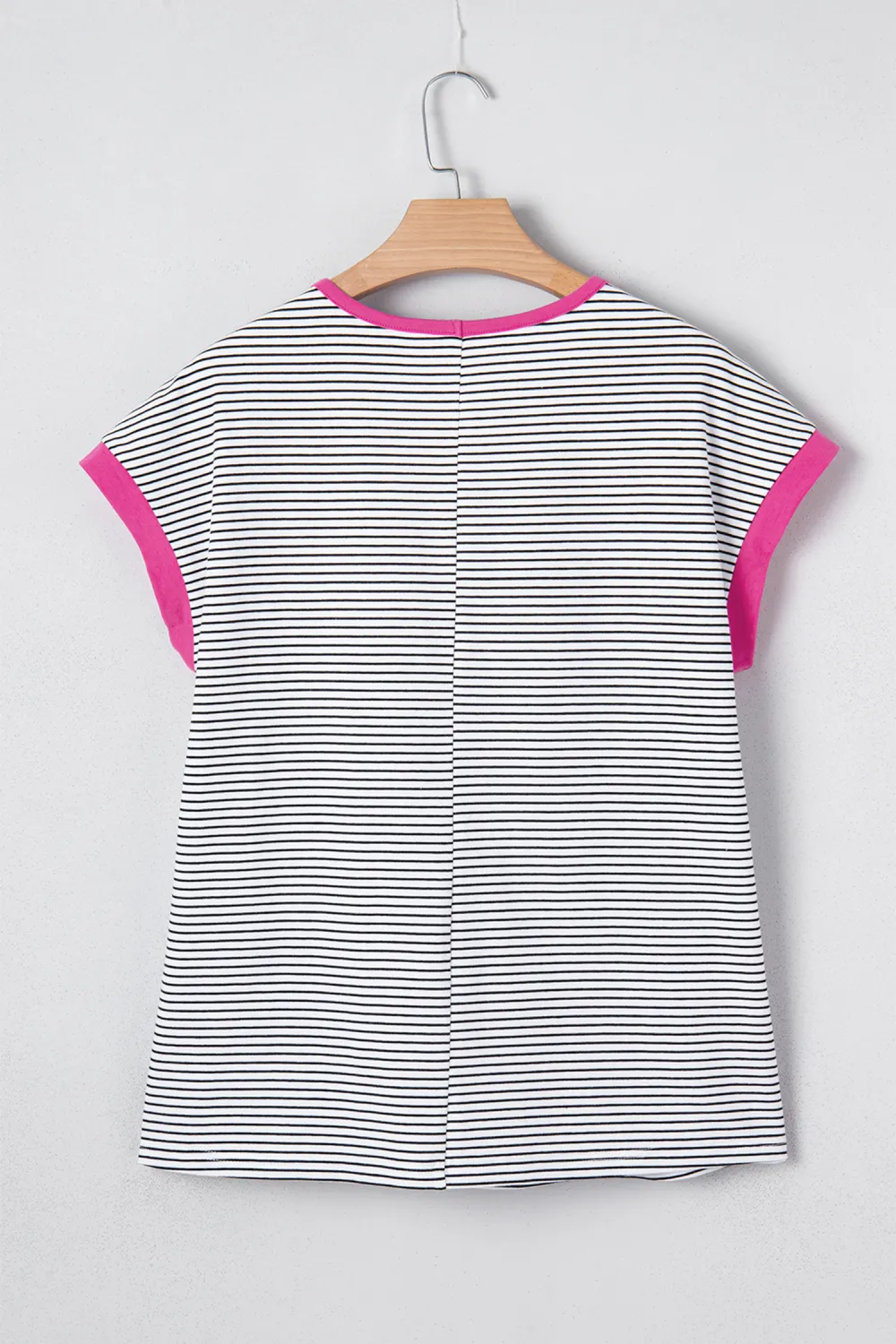 Rose Stripe Contrast Trim Round Tee