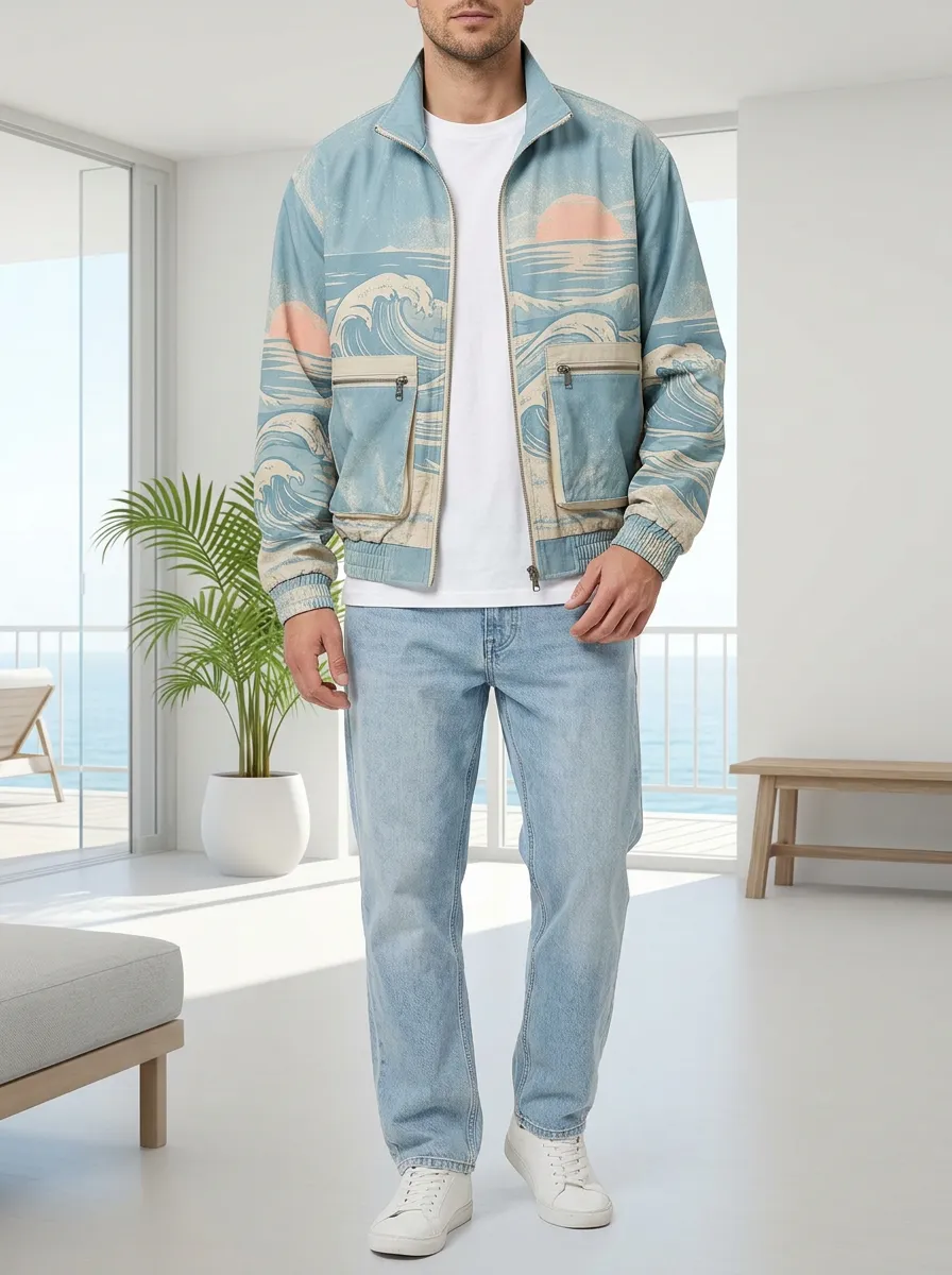 Men's Japanese Ocean Wave Sunset Rugged Studio Jacket