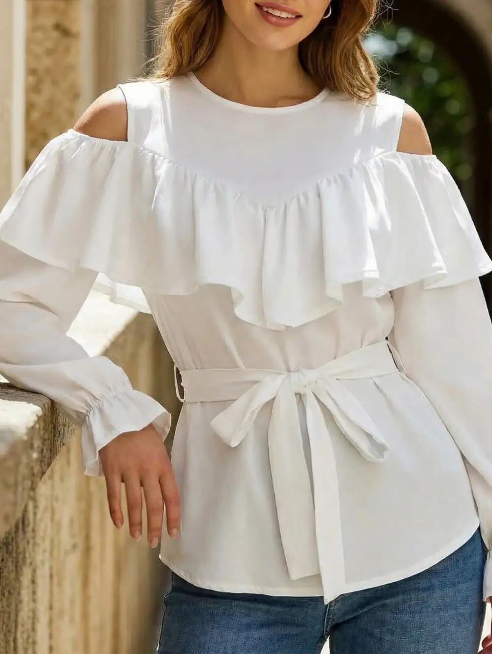 Satin Ruffle Detail Blouse