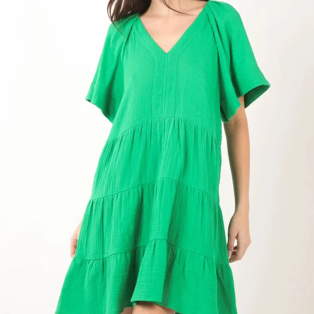 Texture V-Neck Ruffled Tiered Dress