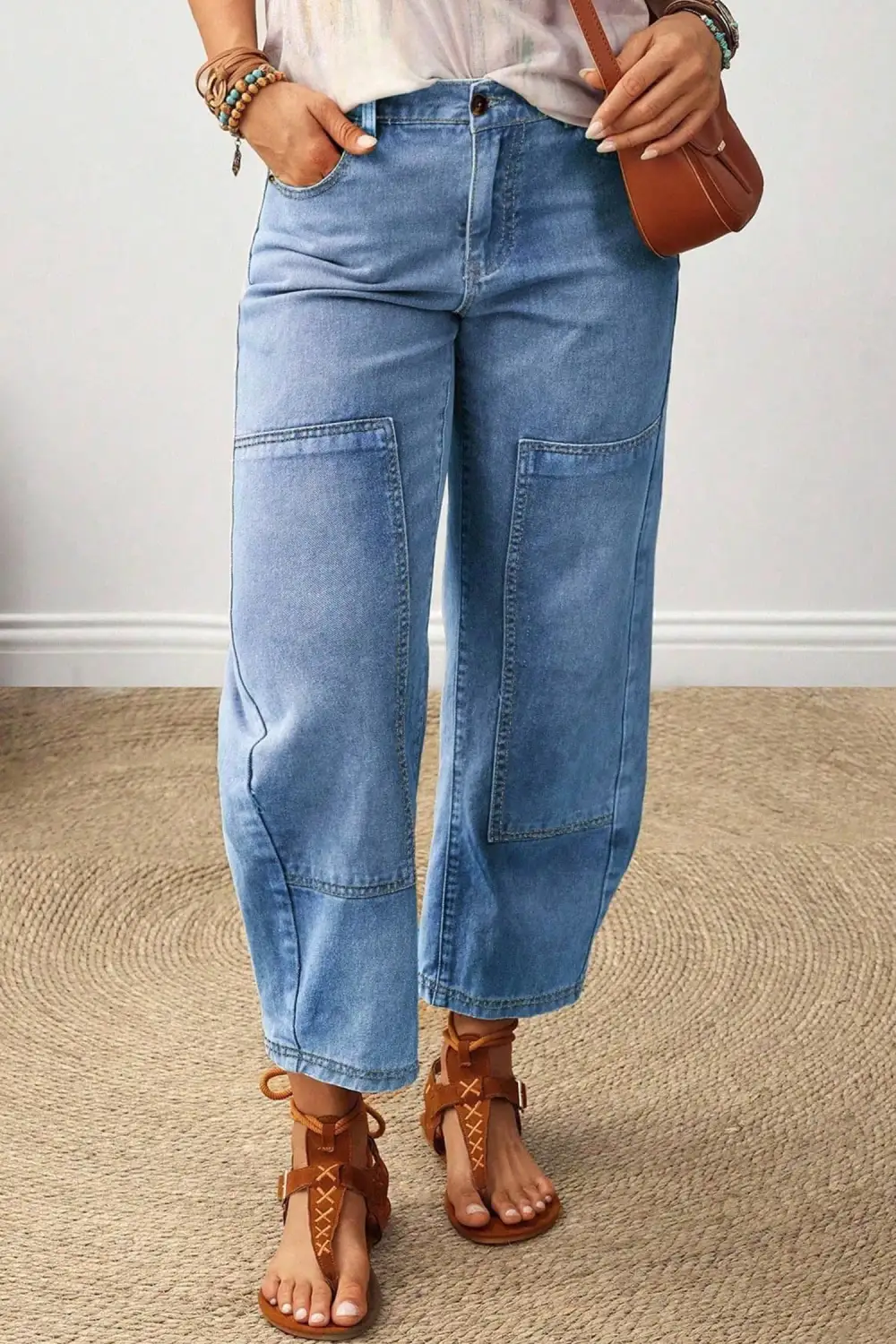 Women's Decorative Seam Patchwork Detail Solid Jeans