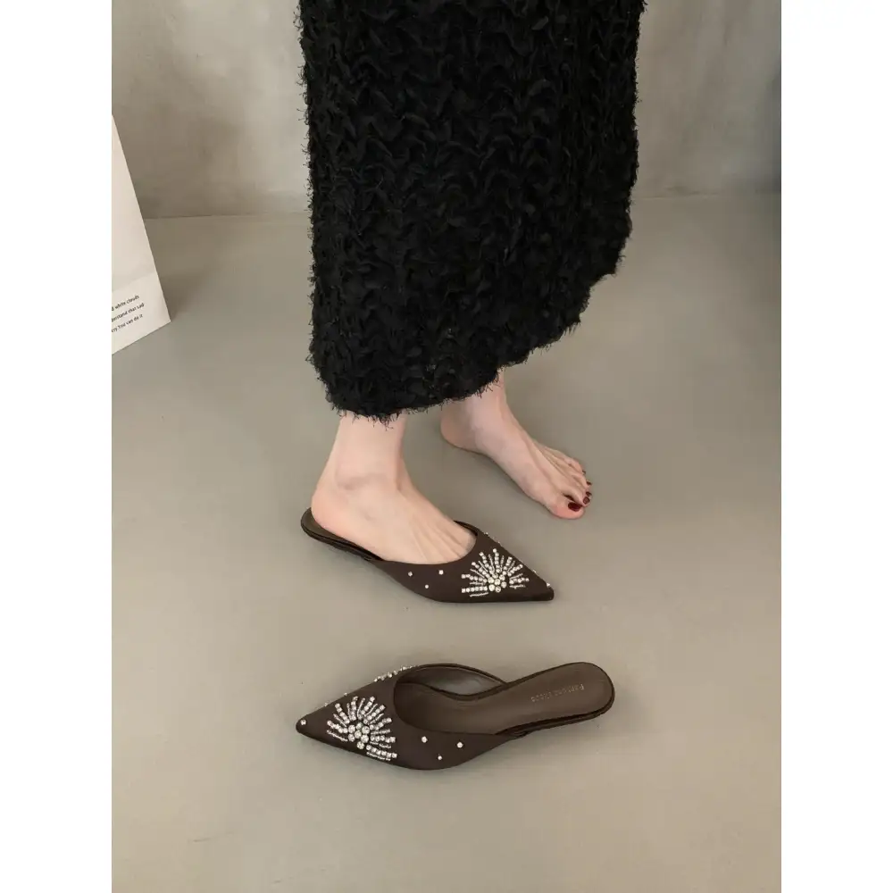 Rhinestone Detail Pointed Toe Slide Sandals
