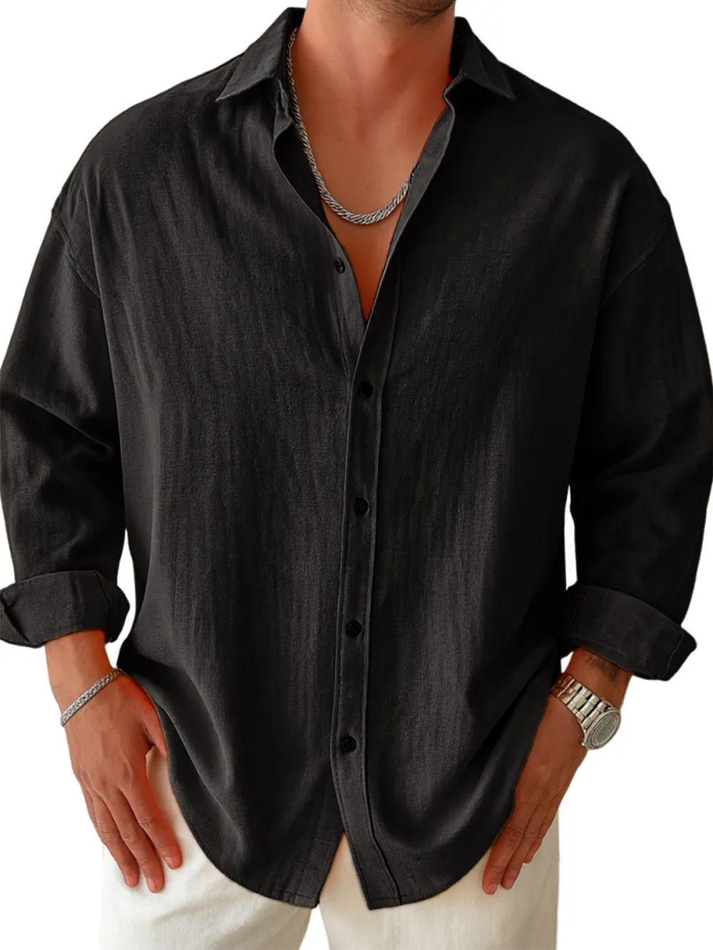 Structured Long Sleeve Pleated Front Shirt