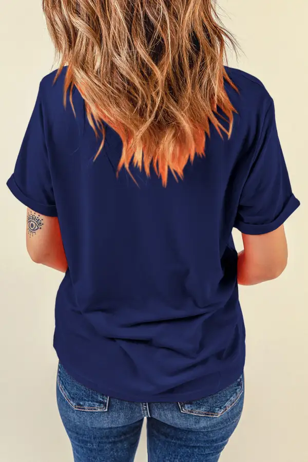 Blue Casual Plain Crew Neck