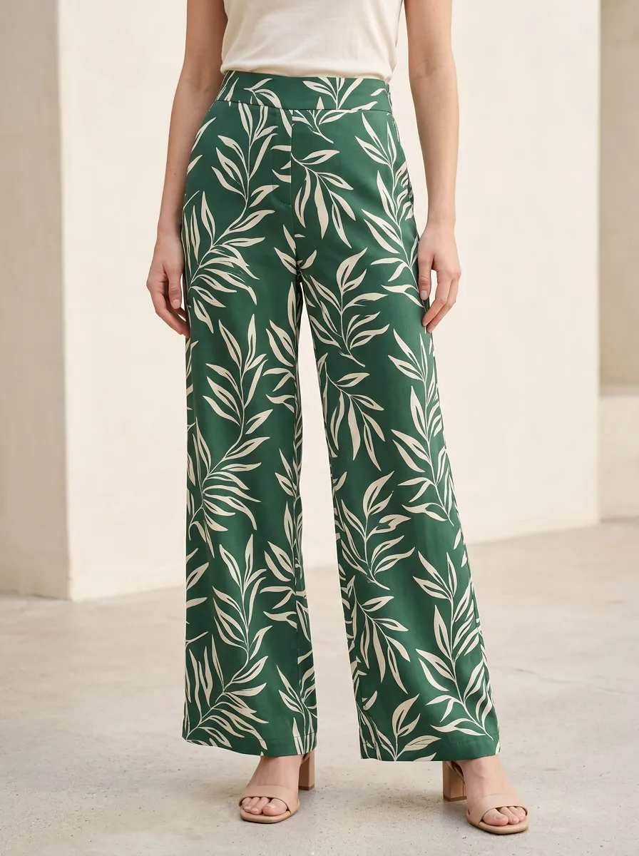 Women's Day Out Botanical Printed Wide Leg Pants
