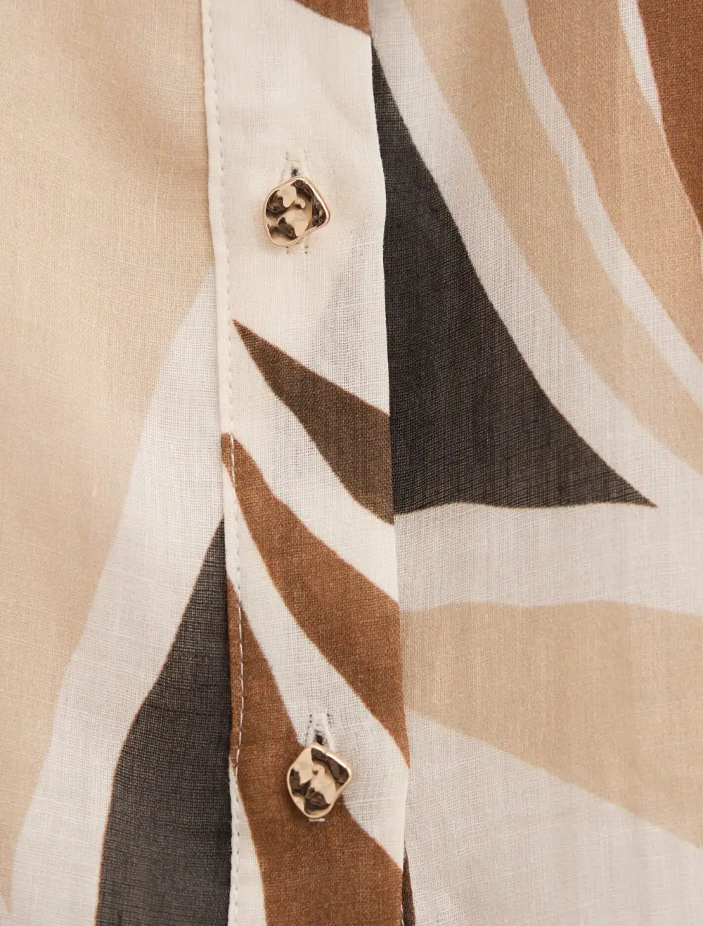 Brown White Abstract Print Long Sleeve Blouse