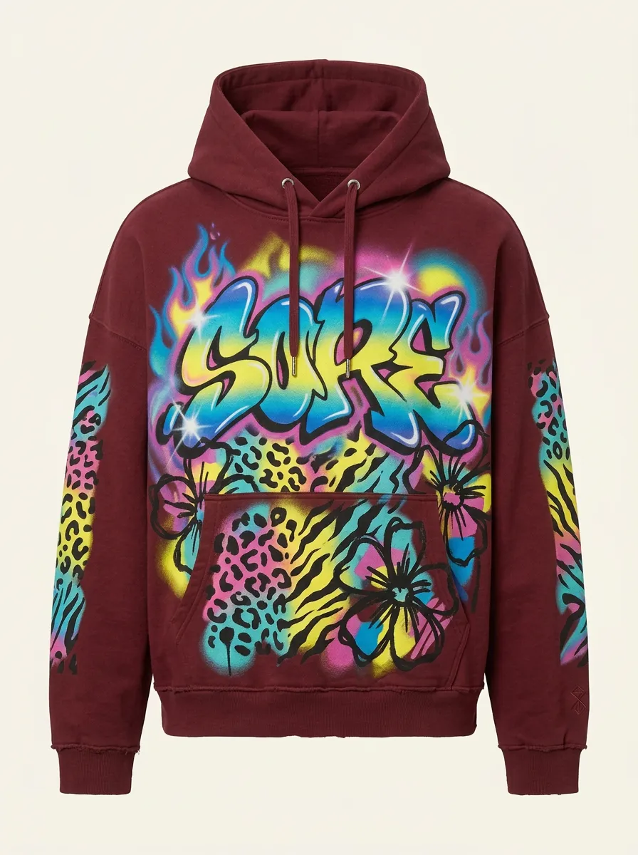 Unisex Streetwear Graffiti Flame Leopard Floral Graphic Hoodie