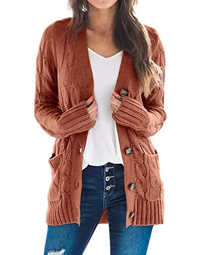 Women's Cable Knit Cardigan Long Sleeve Open Front Button Down Knitwear Sweater Coat