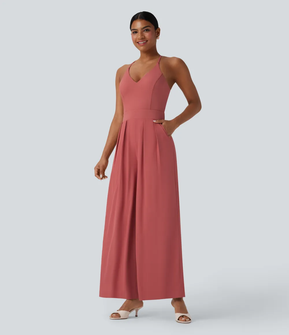 Breezeful Wide Leg Quick Dry Casual Slip Jumpsuit with Pockets-Easy Peezy Edition