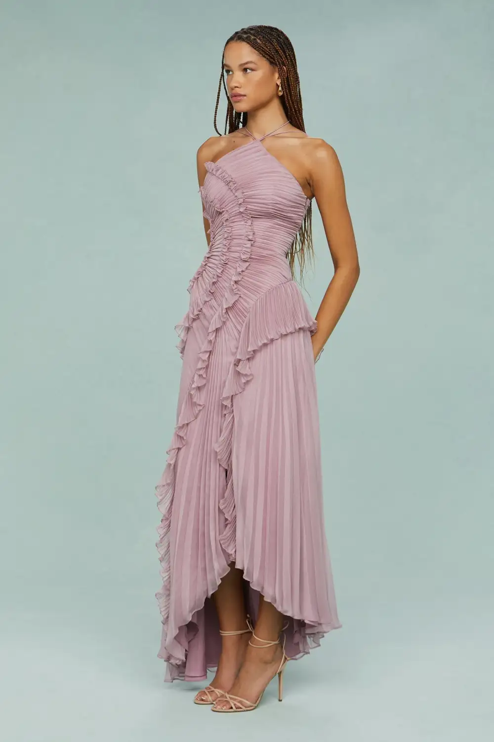  Halter Pleated Maxi Dress