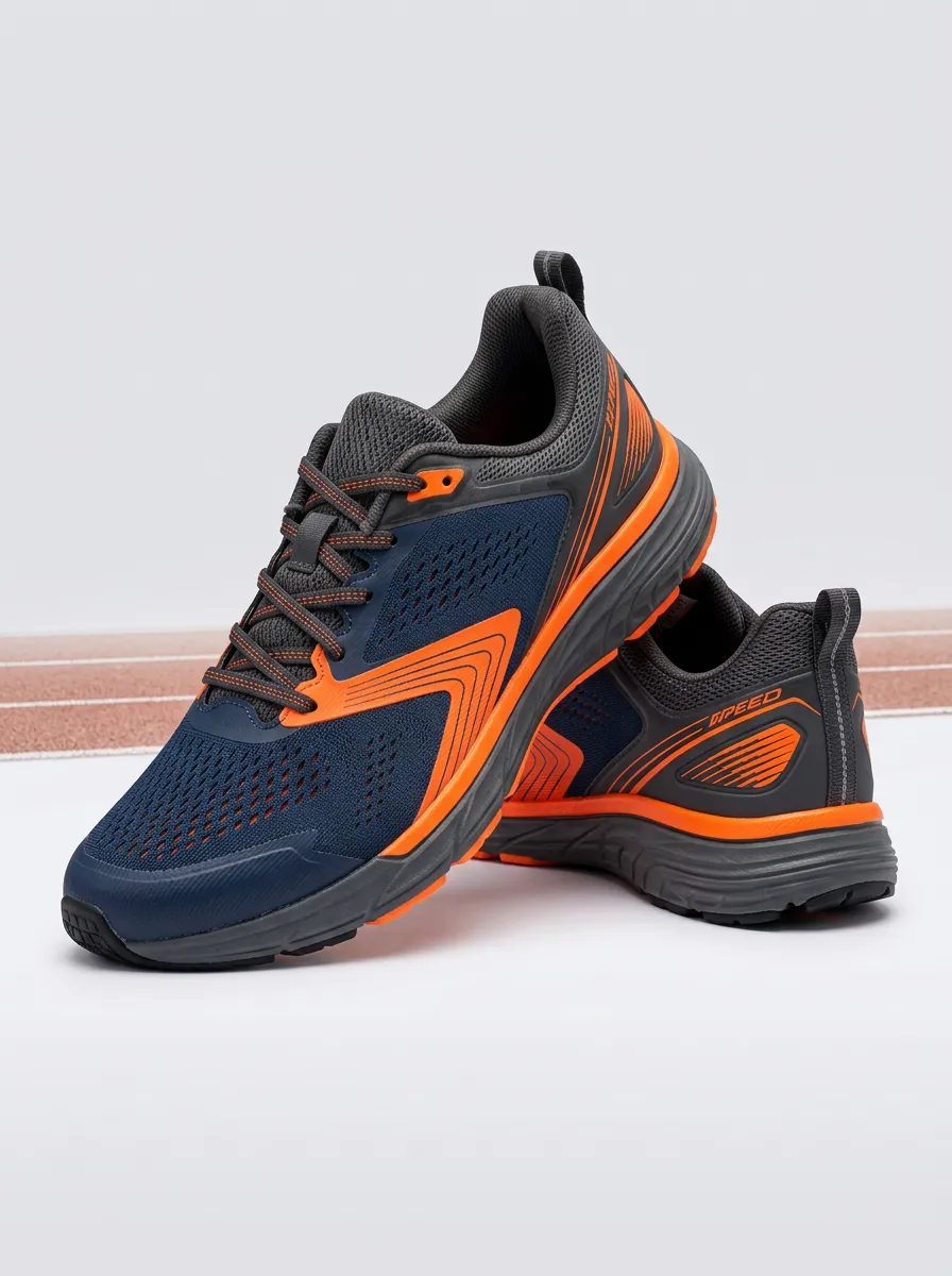 Men's Sport Running Navy Orange Printed Sneakers