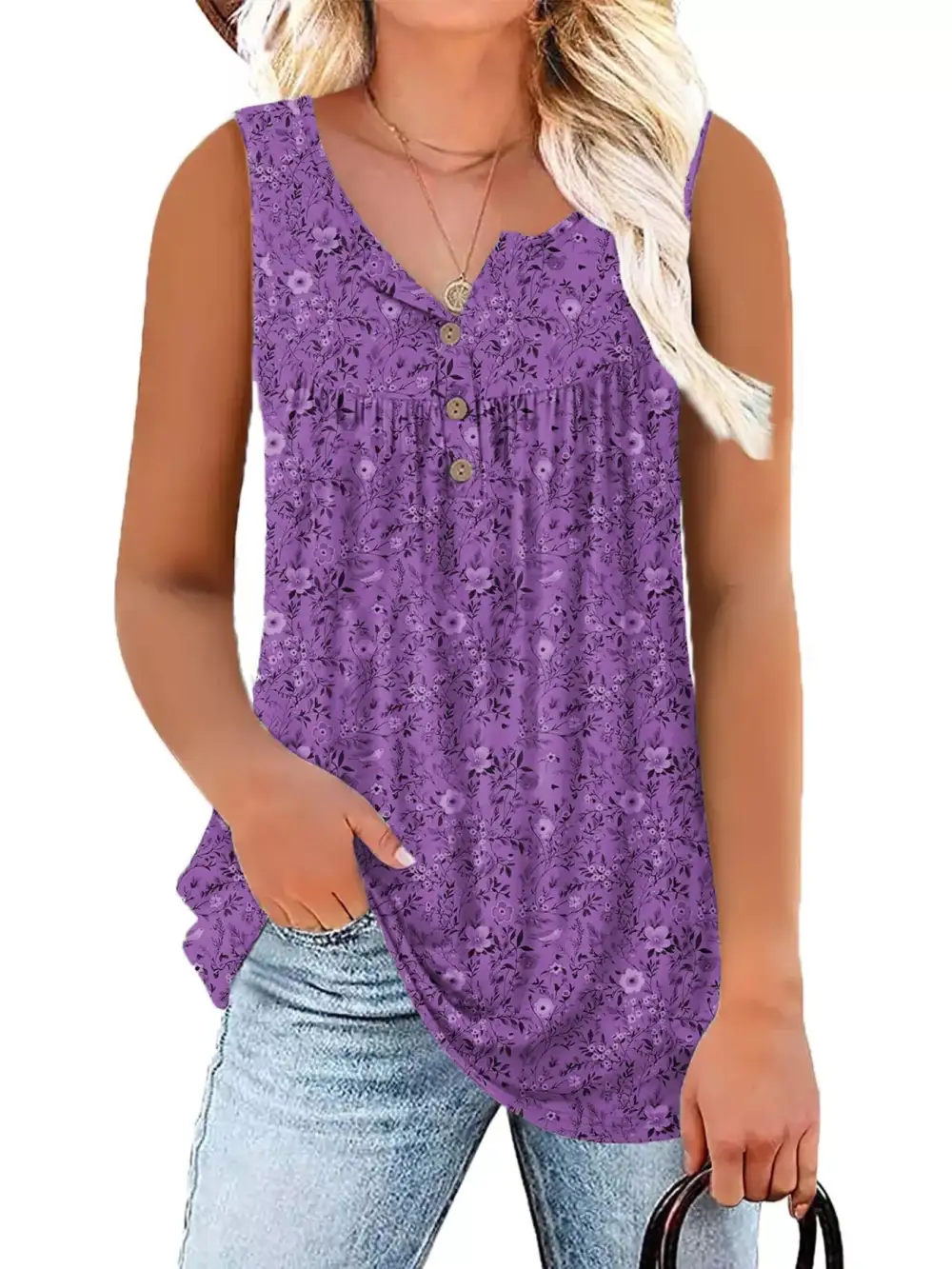 Full Size Button Detail Tank Plus Size