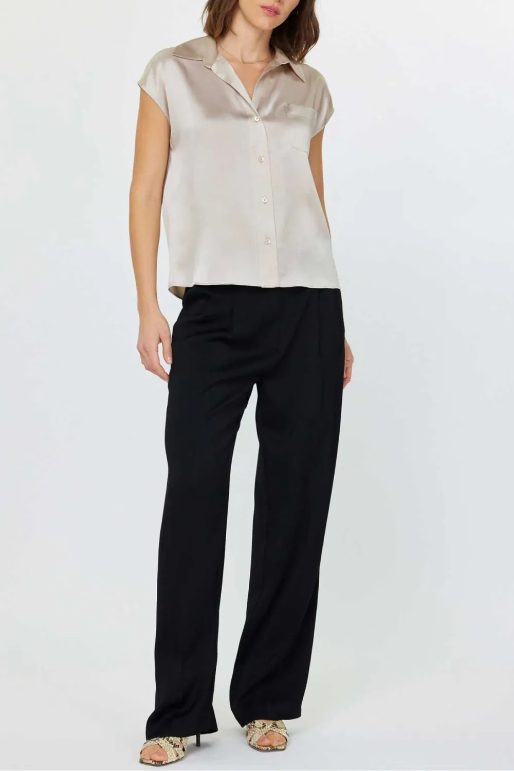 Button Cap Sleeve Cap Blouse