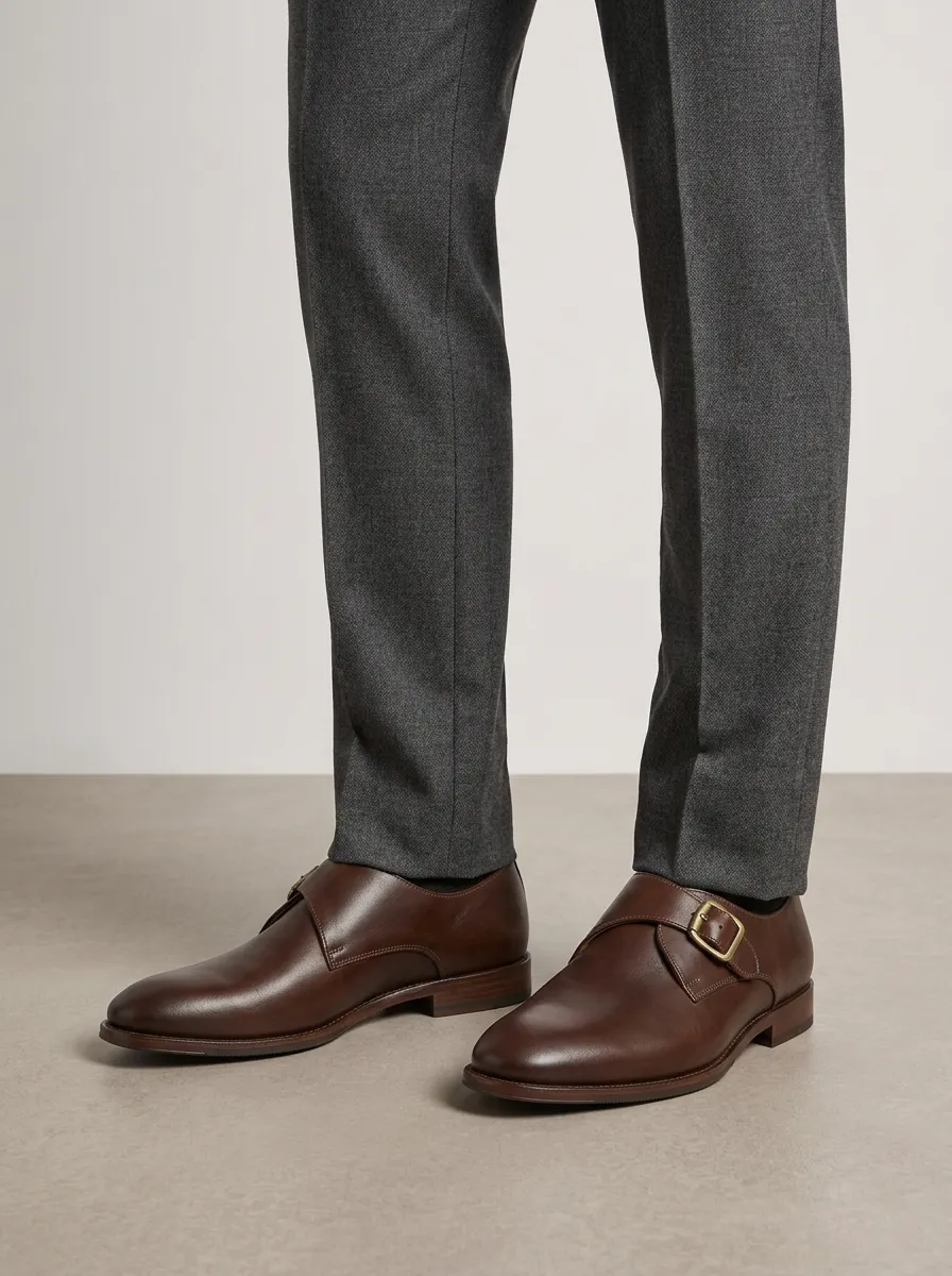 Men's Distinctive Classic Leather Single Monk Strap Dress Shoes
