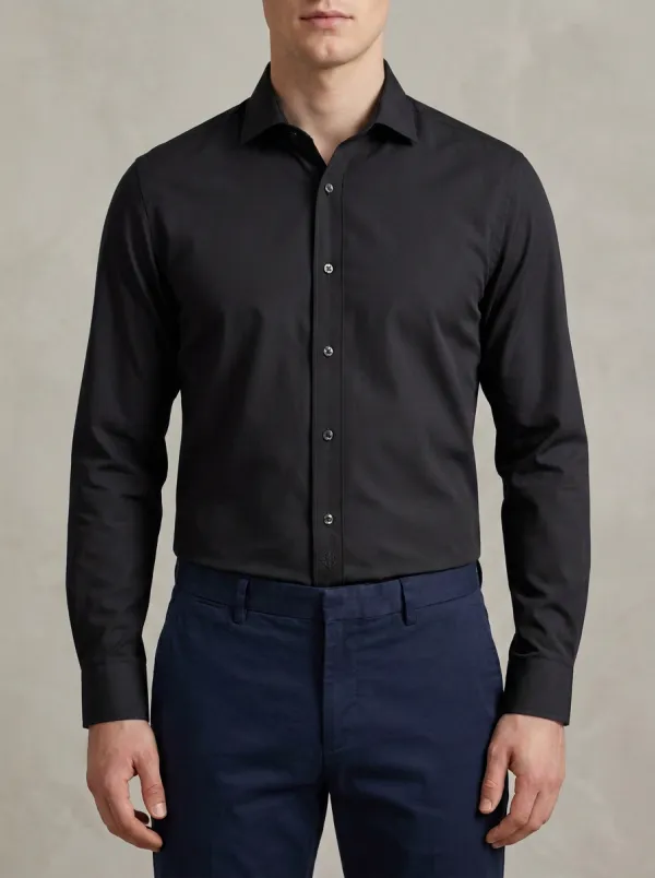 Men's Non-Iron Cotton Compass Embroidery Button-Down Shirt